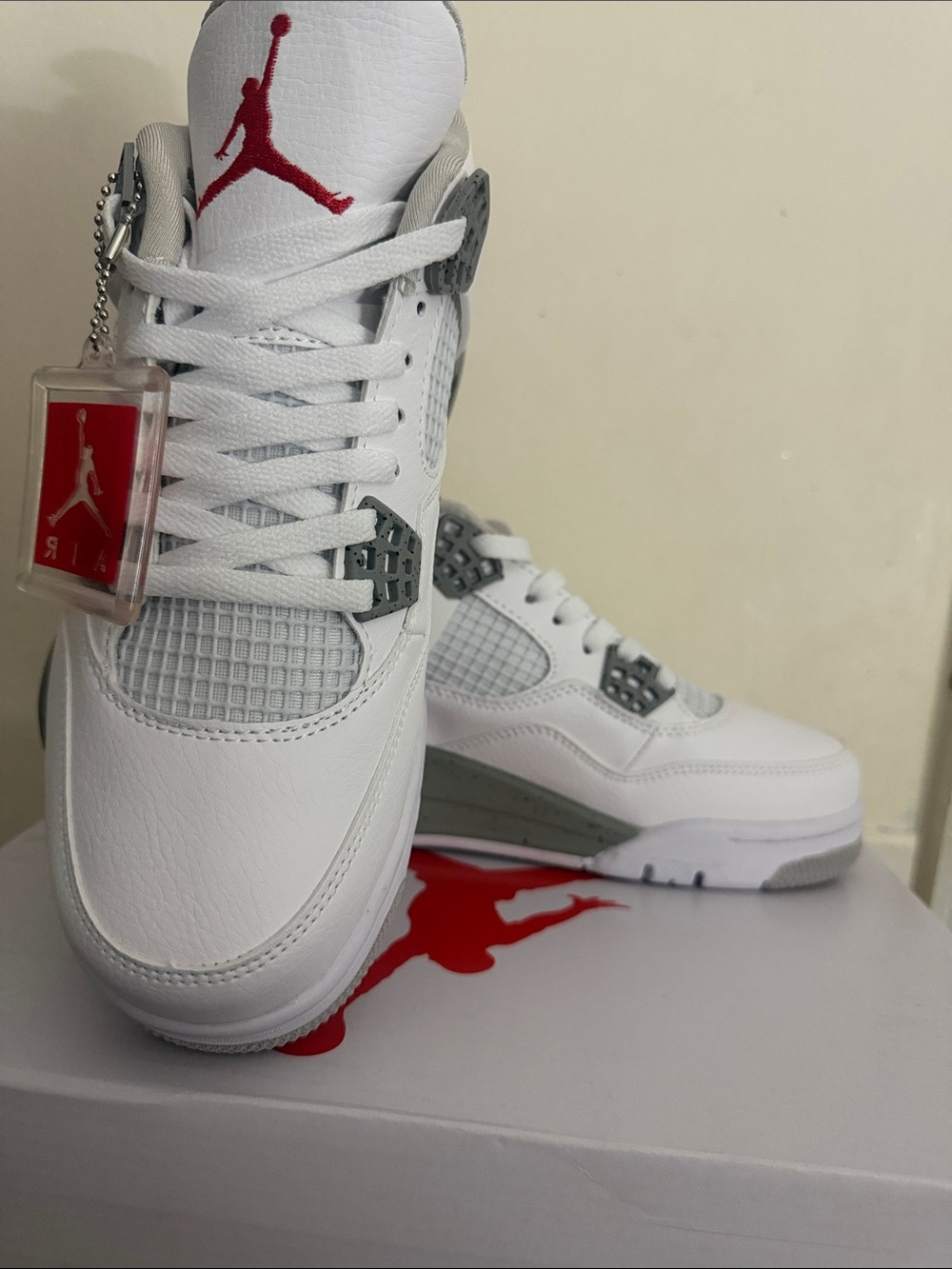Jordan Kids White and Red Air Jordan 4 Style Sneakers